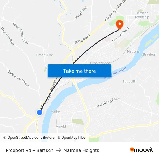 Freeport Rd + Bartsch to Natrona Heights map