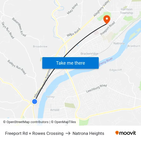 Freeport Rd + Rowes Crossing to Natrona Heights map