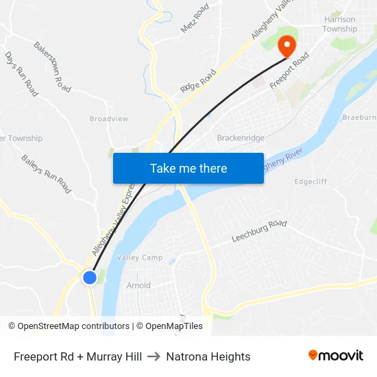 Freeport Rd + Murray Hill to Natrona Heights map