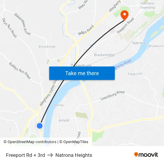 Freeport Rd + 3rd to Natrona Heights map