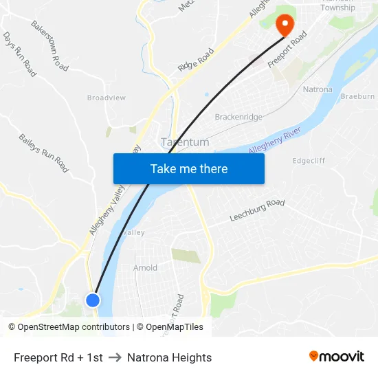 Freeport Rd + 1st to Natrona Heights map