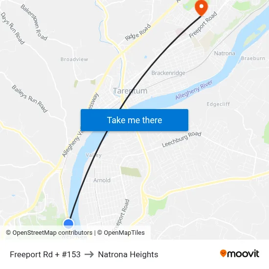 Freeport Rd + #153 to Natrona Heights map