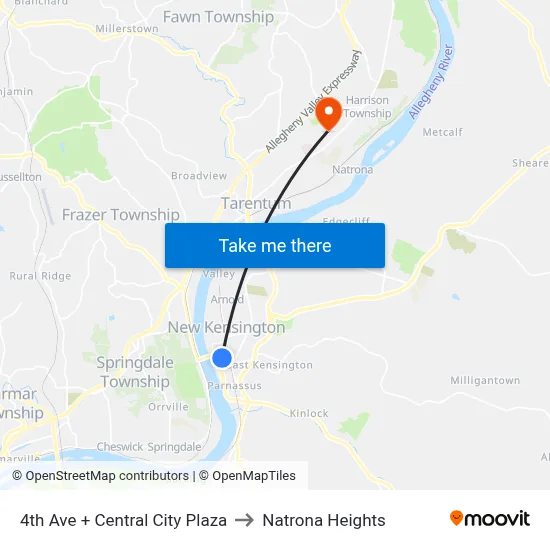 4th Ave + Central City Plaza to Natrona Heights map