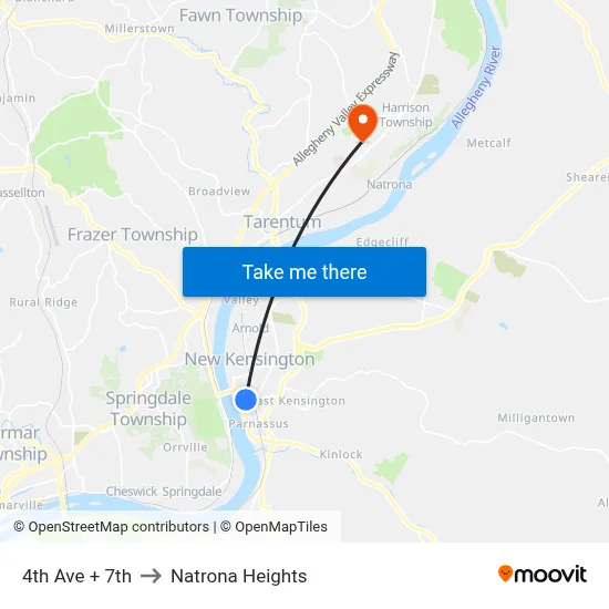 4th Ave + 7th to Natrona Heights map