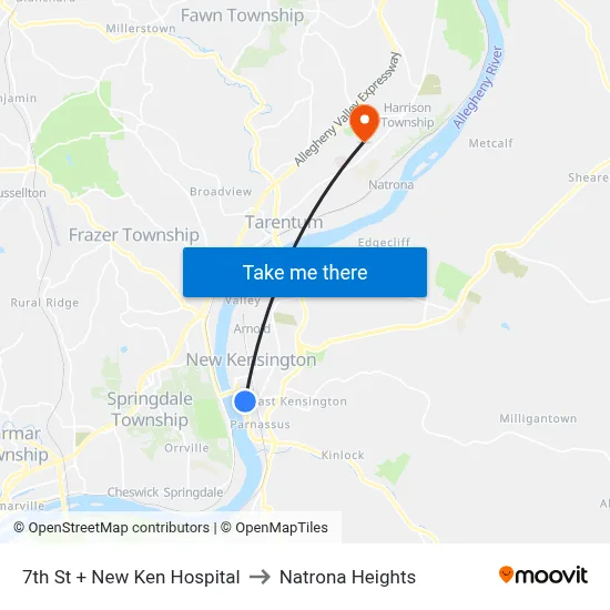 7th St + New Ken Hospital to Natrona Heights map