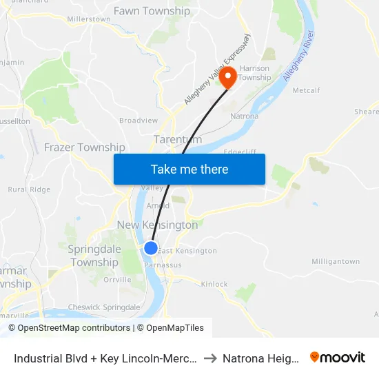 Industrial Blvd + Key Lincoln-Mercury to Natrona Heights map
