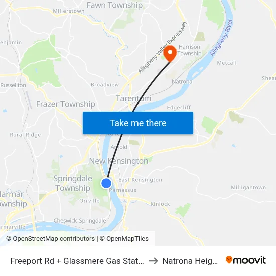 Freeport Rd + Glassmere Gas Station to Natrona Heights map