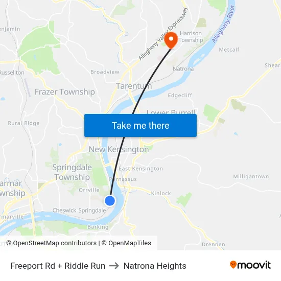 Freeport Rd + Riddle Run to Natrona Heights map