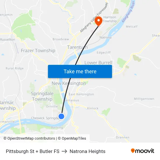 Pittsburgh St + Butler FS to Natrona Heights map
