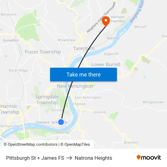Pittsburgh St + James FS to Natrona Heights map