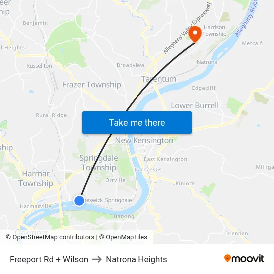 Freeport Rd + Wilson to Natrona Heights map