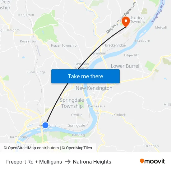 Freeport Rd + Mulligans to Natrona Heights map
