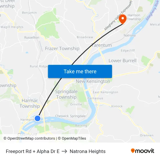 Freeport Rd + Alpha Dr E to Natrona Heights map
