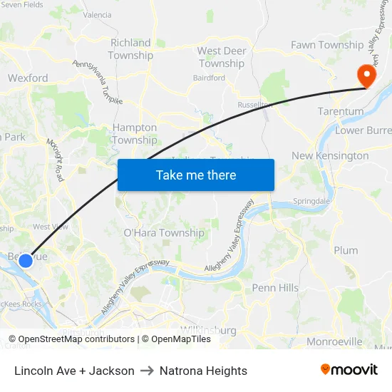 Lincoln Ave + Jackson to Natrona Heights map