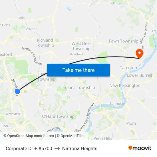 Corporate Dr + #5700 to Natrona Heights map
