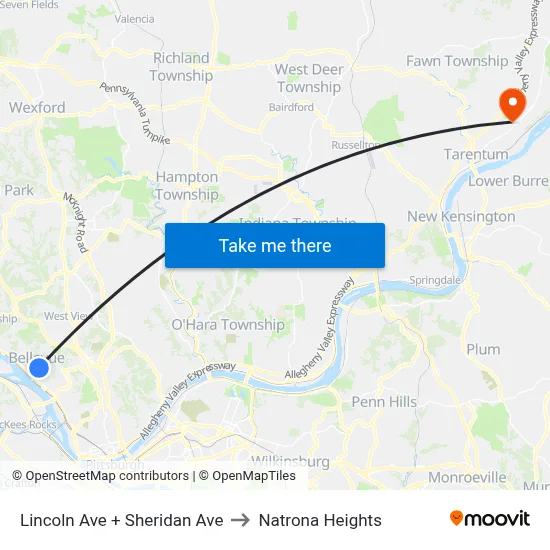 Lincoln Ave + Sheridan Ave to Natrona Heights map