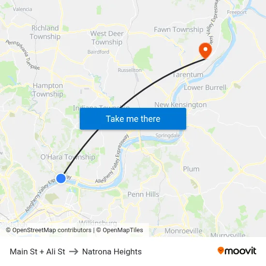 Main St + Ali St to Natrona Heights map