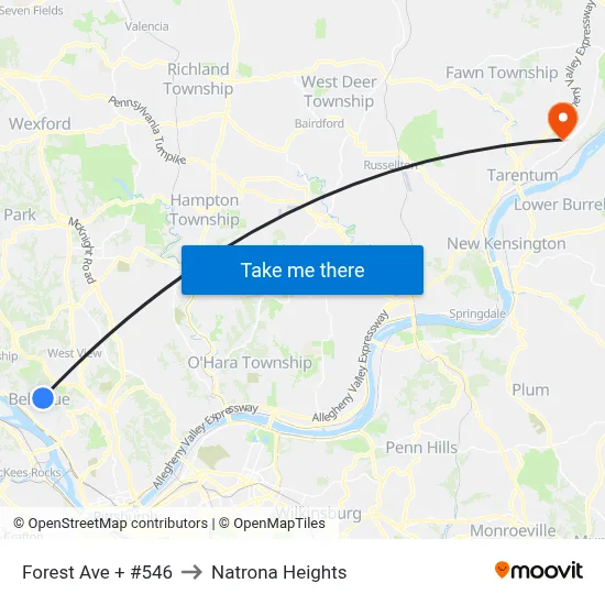 Forest Ave + #546 to Natrona Heights map
