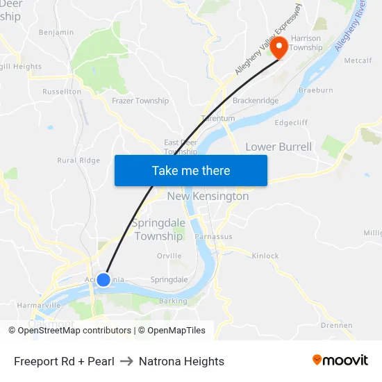 Freeport Rd + Pearl to Natrona Heights map
