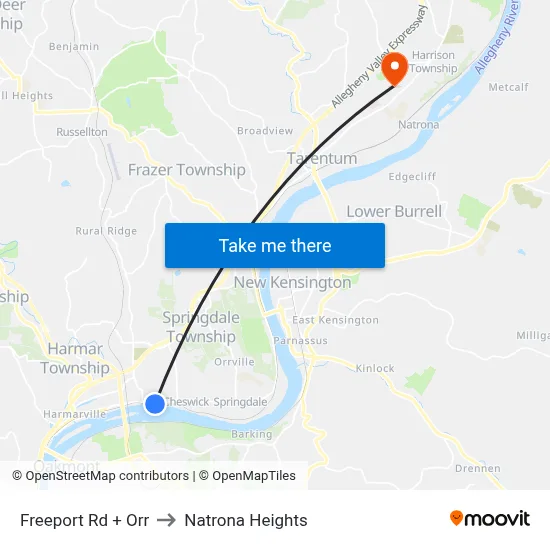 Freeport Rd + Orr to Natrona Heights map