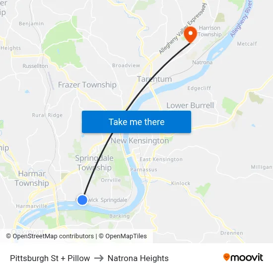 Pittsburgh St + Pillow to Natrona Heights map