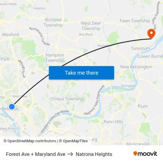 Forest Ave + Maryland Ave to Natrona Heights map
