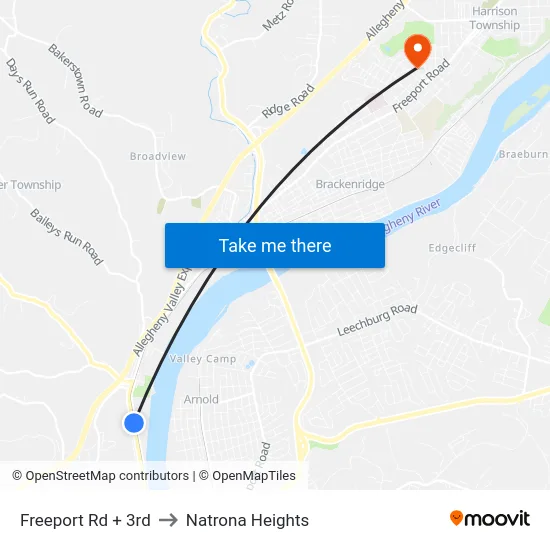 Freeport Rd + 3rd to Natrona Heights map
