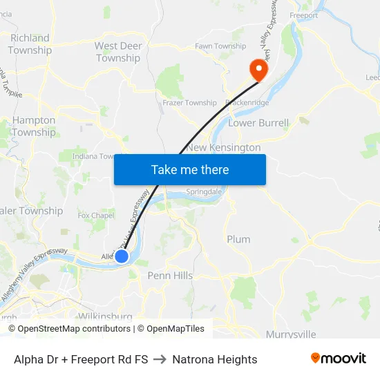 Alpha Dr + Freeport Rd FS to Natrona Heights map