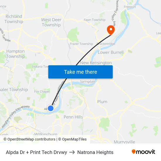 Alpda Dr + Print Tech Drvwy to Natrona Heights map