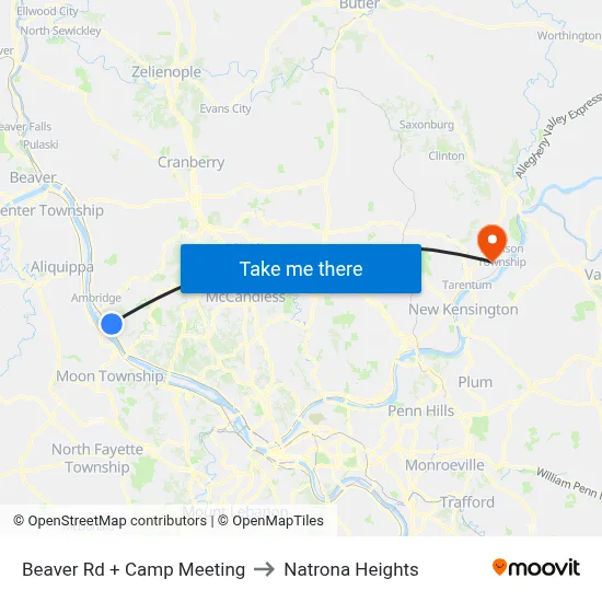 Beaver Rd + Camp Meeting to Natrona Heights map