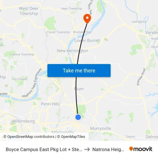 Boyce Campus East Pkg Lot + Steps to Natrona Heights map