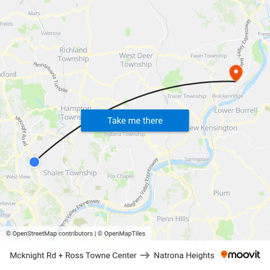 Mcknight Rd + Ross Towne Center to Natrona Heights map