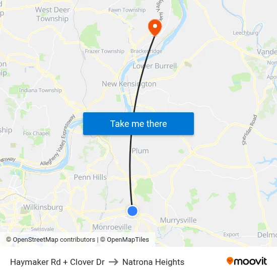 Haymaker Rd + Clover Dr to Natrona Heights map