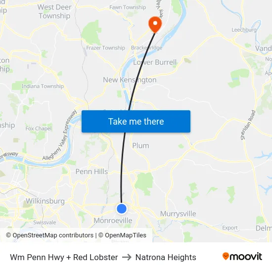 Wm Penn Hwy + Red Lobster to Natrona Heights map