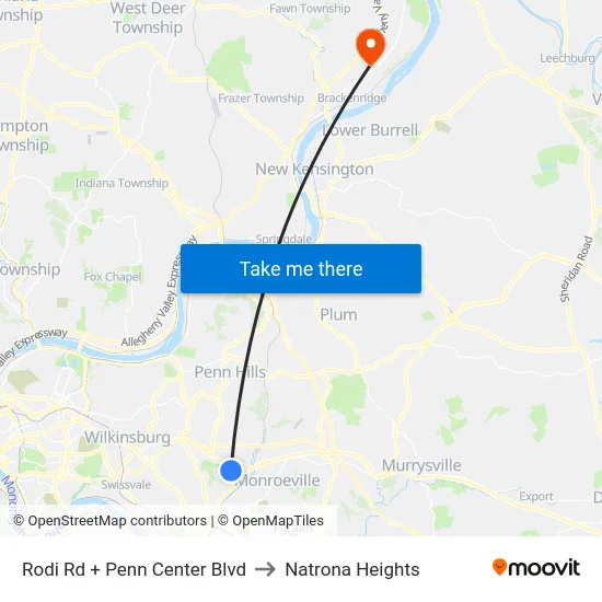 Rodi Rd + Penn Center Blvd to Natrona Heights map