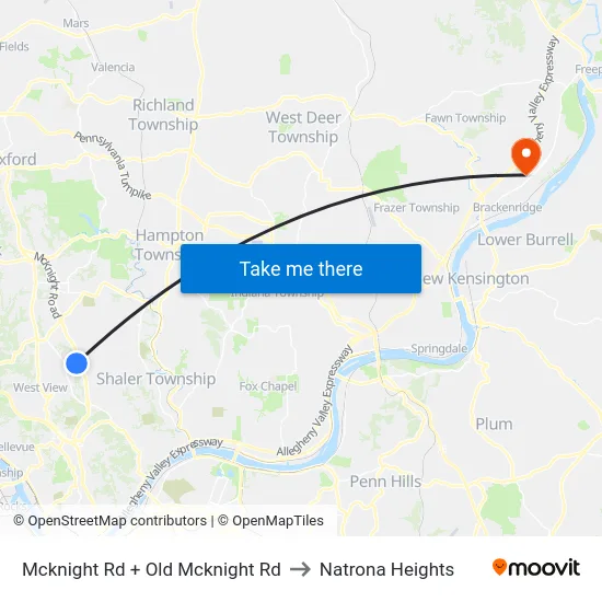 Mcknight Rd + Old Mcknight Rd to Natrona Heights map
