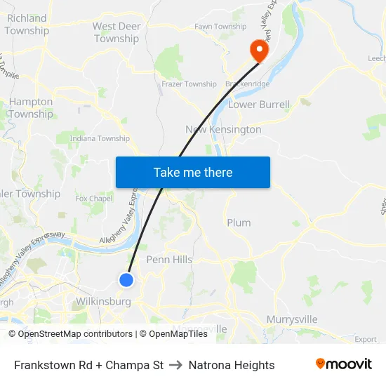 Frankstown Rd + Champa St to Natrona Heights map