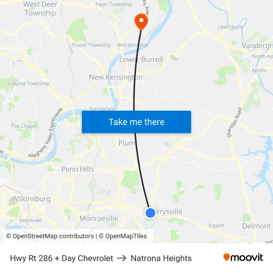 Hwy Rt 286 + Day Chevrolet to Natrona Heights map
