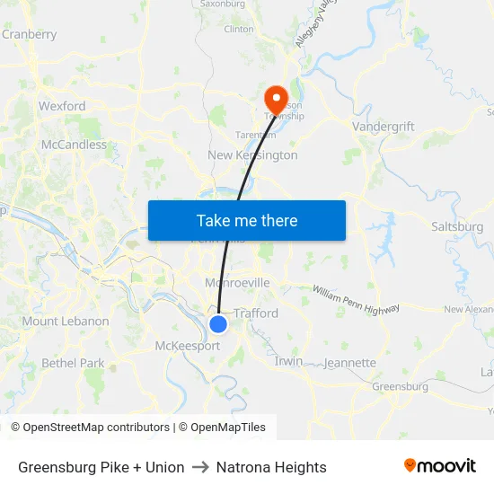 Greensburg Pike + Union to Natrona Heights map