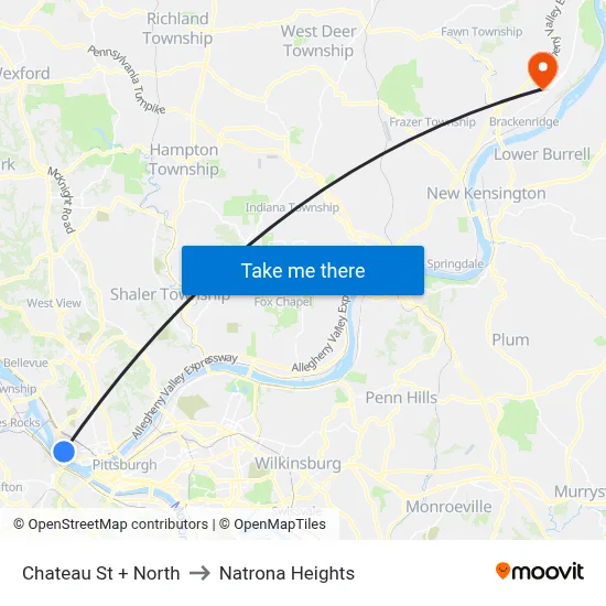Chateau St + North to Natrona Heights map