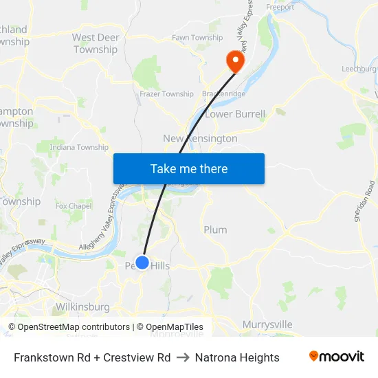 Frankstown Rd + Crestview Rd to Natrona Heights map