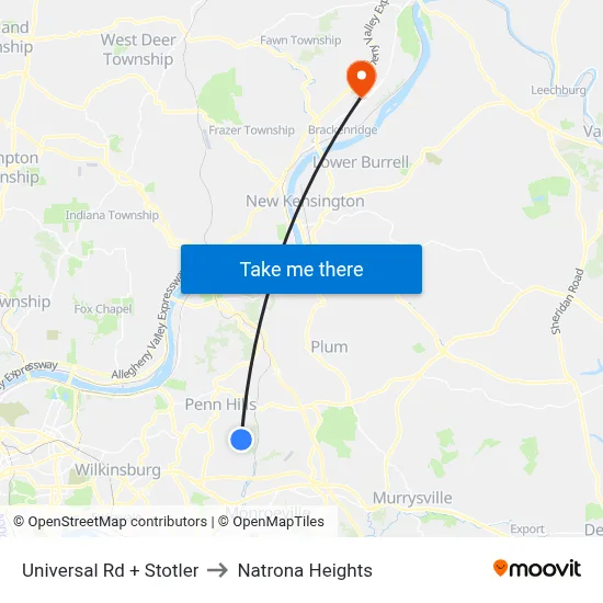 Universal Rd + Stotler to Natrona Heights map
