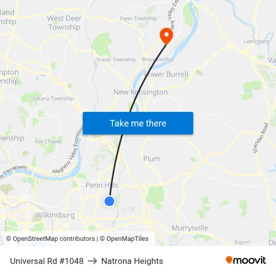 Universal Rd #1048 to Natrona Heights map