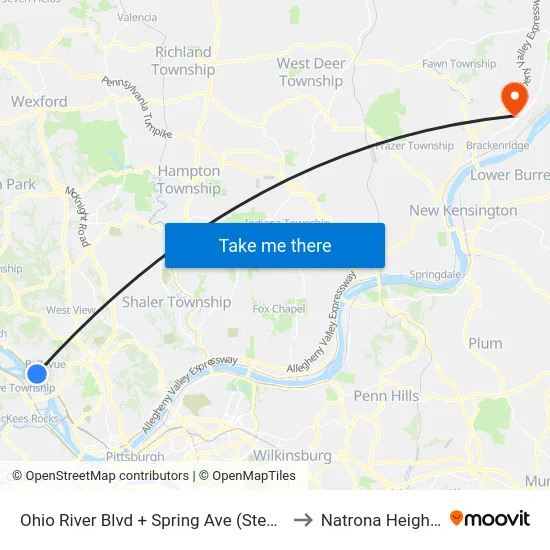 Ohio River Blvd + Spring Ave (Steps) to Natrona Heights map