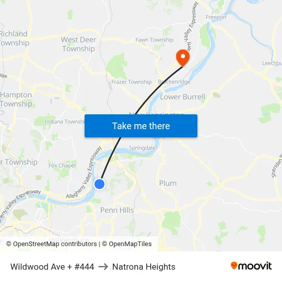 Wildwood Ave + #444 to Natrona Heights map