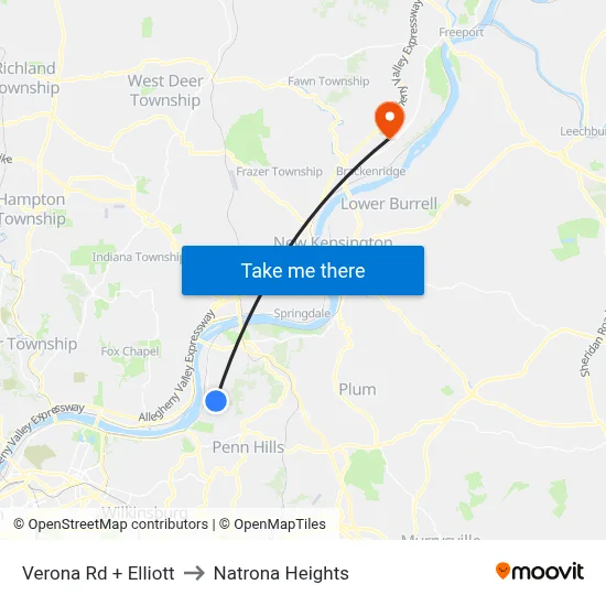Verona Rd + Elliott to Natrona Heights map