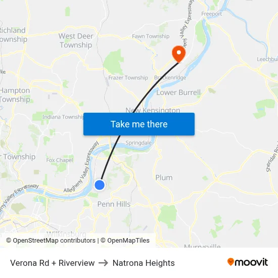 Verona Rd + Riverview to Natrona Heights map