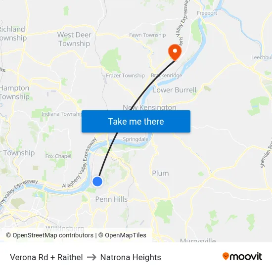 Verona Rd + Raithel to Natrona Heights map
