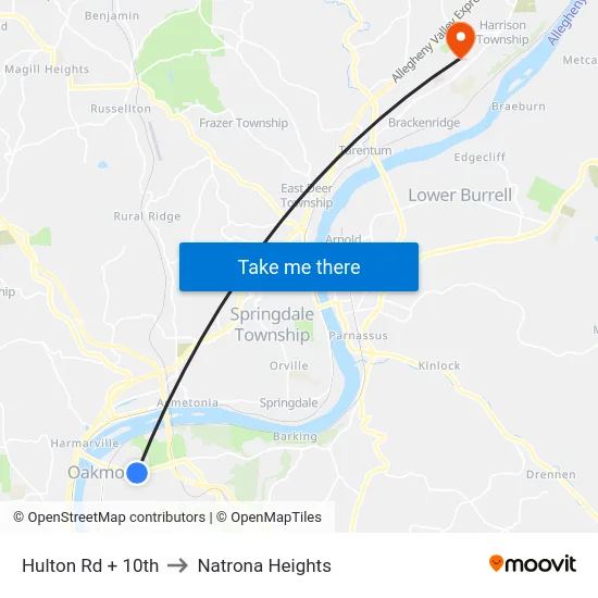 Hulton Rd + 10th to Natrona Heights map