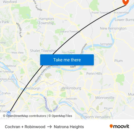 Cochran + Robinwood to Natrona Heights map